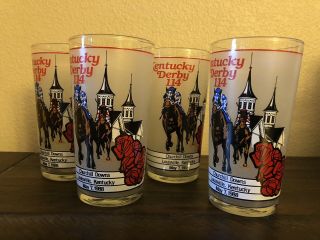 Kentucky Derby 114 Churchill Downs Glasses Set Of 4 Vintage 1988 Horse Racing