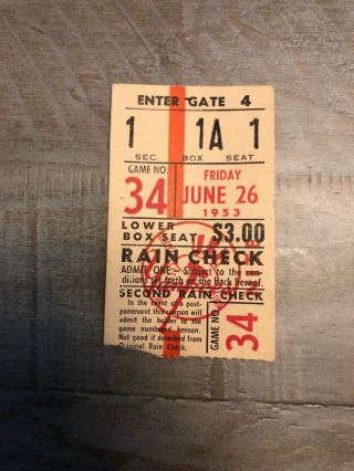 York Giants Yankees Baseball Team Ticket Stub June 26 1953 Vintage Old 2