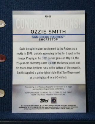 Ozzie Smith 2019 Topps Finest Origins Autograph Refractor Auto FOA - OS Padres 3