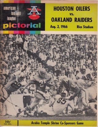 1966 Oakland Raiders At Houston Oilers Afl Program Ode Burrell Ex 32161