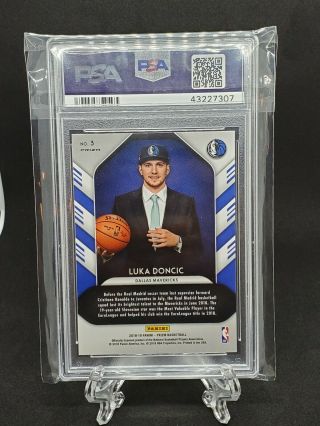 2018 - 19 Panini Prizm Luck of the Lottery Luka Doncic Rookie RC 3,  PSA 10 3
