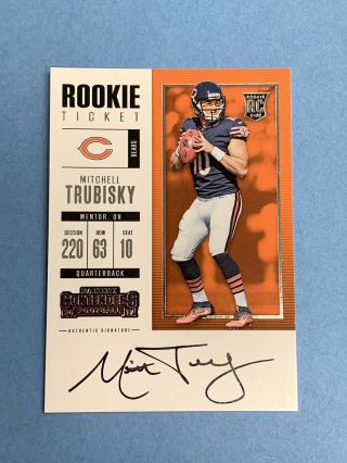 Mitchell Trubisky 2017 Panini Contenders Rookie Ticket Auto On Card Rc Bears 