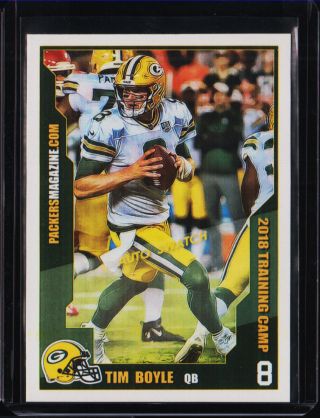 1st Tim Boyle Rookie Card Rc Packers Mag 2018 Training Camp W/auto Swatch