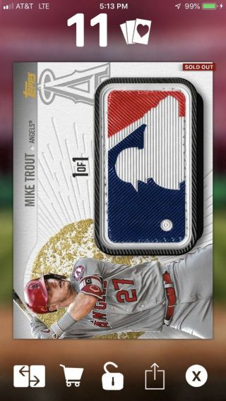 2019 Topps Bunt Mike Trout Asg Logo Patch 1/1 -