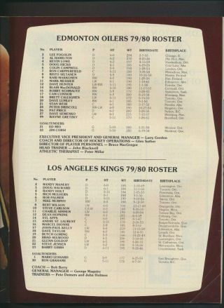 1979 - 80 Vintage Edmonton Oilers Hockey Program Jan 5/80 Gretzky Cover LA Kings 2