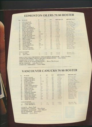 1979 - 80 Vintage Edmonton Oilers Hockey Program Mar 1/80 Wayne Gretzky Vancouver 2