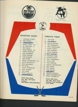 1974 - 75 Vintage Edmonton Oilers WHA Program Nov/74 Toronto 1st Season Coliseum 2