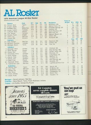 Vintage 1976 MLB Baseball All - Star Game Program Philadelphia Bench Seaver Munson 4
