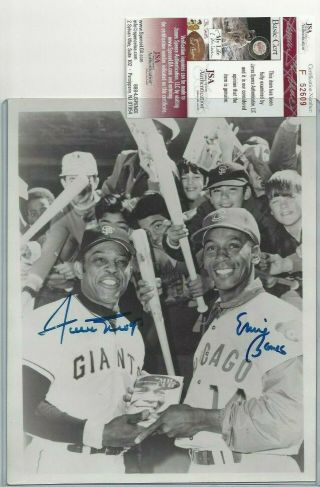 Willie Mays Sf Giants & Ernie Banks Cubs Baseball Autographed 8x10 Photo Jsa