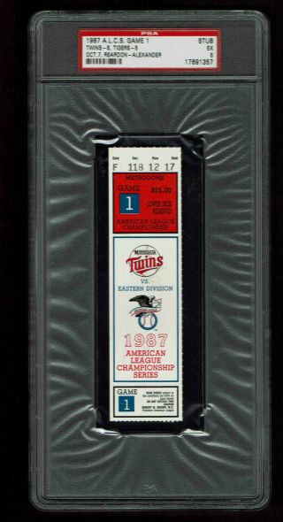 1987 Alcs Game 1 Ticket Stub Minnesota Twins Vs Detroit Tigers Psa 5