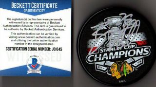 Beckett - Bas Bryan Bickell Autographed - Signed 2015 Stanley Cup Champions Puck 645