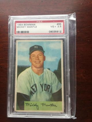 1954 Bowman Centered Mickey Mantle 65 Baseball Card Psa3.  5