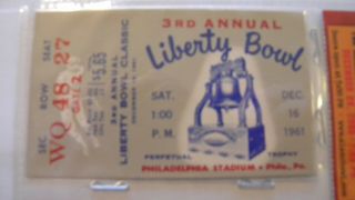 Vintage 1961 Liberty Bowl Ticket Stub - Syracuse Vs.  Miami 12/16/61