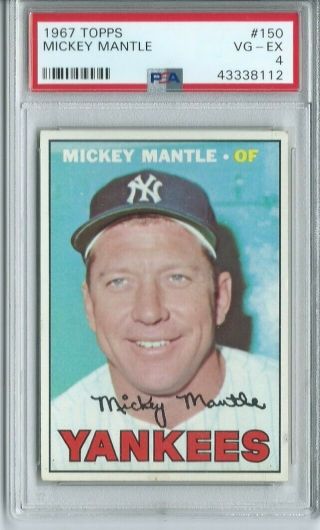 1967 Topps Mickey Mantle 150 Psa 4 Centered Yankees