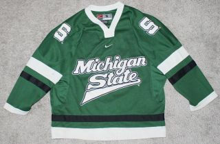 Vtg 90s Michigan State Spartans Hockey Jersey Youth Small S Green Sewn Nike Msu