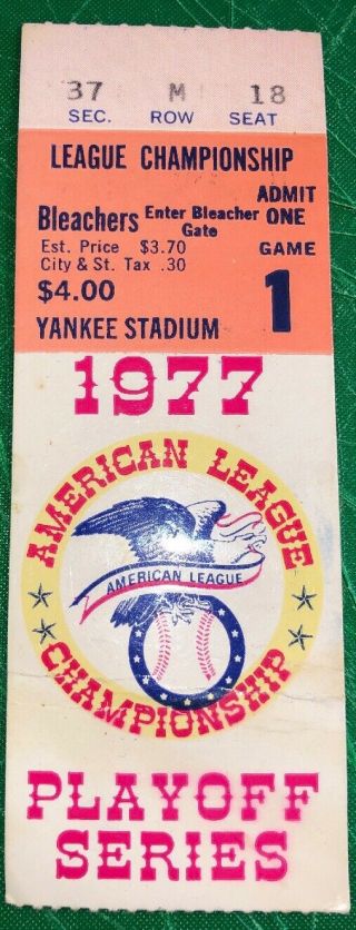 1977 Alcs Game 1 Ticket Stub Ny Yankee Stadium Bleachers 10/5/77 Kc Royals