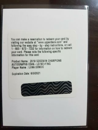 2019 Goodwin Champions Luka Doncic Rc Auto Redemption A - Ld Ssp 1:9187