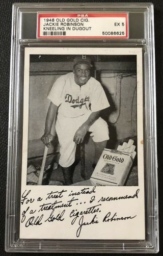 1948 Old Gold Jackie Robinson Psa 5 Ex Kneeling In Dugout Dodgers Hof See Desc