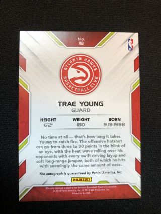 2018 - 2019 Panini Donruss TRAE YOUNG Next Day Autograph Hawks HOT 3