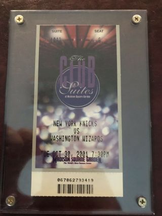 Michael Jordan Ticket Stub Suite Msg First Game Back W Wizards 10/30/2001