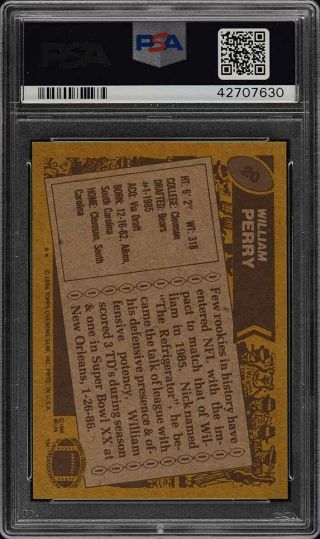 1986 Topps Football William Perry ROOKIE RC 20 PSA 8 NM - MT (PWCC) 2