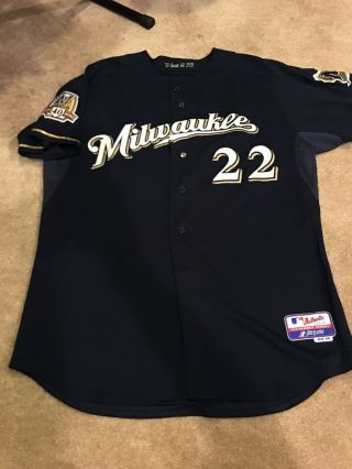Game Worn 2010 Milwaukee Brewers Majestic 40th Anniversary Jersey Size 48