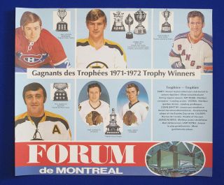 Rare 1971 - 72 Forum De Montreal Trophy Winners (orr Dryden) 14x16 Photo/poster