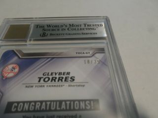 2017 BOWMAN PLATINUM TOOLS OF THE CRAFT GLEYBER TORRES RC BGS 9 W/ 10 AUTO /35 3