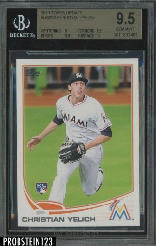 2013 Topps Update Us290 Christian Yelich Miami Marlins Rc Rookie Bgs 9.  5 W/ 10