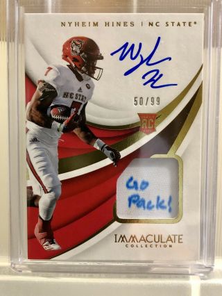 2018 Immaculate Patch Auto Rc /99 Nyheim Hines Go Pack Inscription