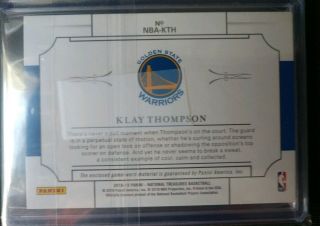 2018 - 19 NATIONAL TREASURES KLAY THOMPSON ALL NBA MATERIALS Game Worn JSY SWATCH 2
