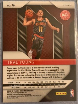 2018 - 19 Panini Prizm Rookie Blue Yellow Green Choice Prizm 78 Trae Young RC 2