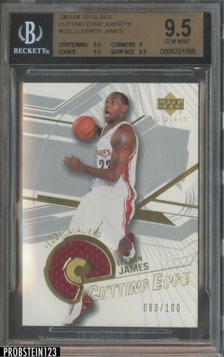 2003 - 04 Ud Glass Cutting Edge Lebron James Rc Rookie Jersey /100 Bgs 9.  5