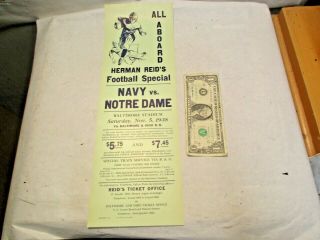November 5,  1938 Navy Vs Notre Dame Baltimore Stadium Football Game Poster