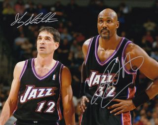 John Stockton Karl Malone Signed Autograph 8x10 Photo Utah Jazz