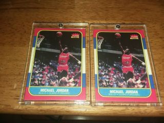 Two 1986 - 1987 Fleer Michael Jordan Chicago Bulls 57 Basketball Rookie Card
