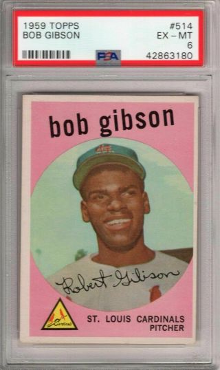 1959 Topps Bob Gibson High 514 Rookie Card High End Psa 6 Ex - Mt Cond A Beauty