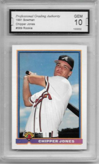 Chipper Jones 1991 Bowman Rc Gem 10 " Mlb Hall Of Fame Part Of The Core Four "