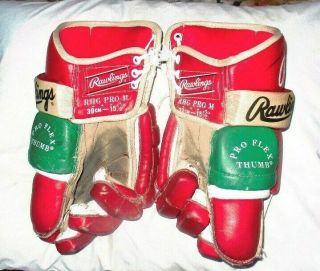VINTAGE EARLY 90 ' S JERSEY DEVILS STYLE RAWLINGS RHG PRO M HOCKEY GLOVES 3
