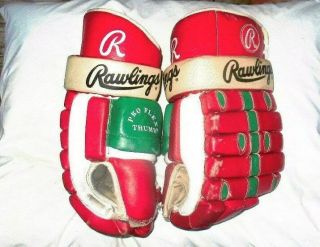 VINTAGE EARLY 90 ' S JERSEY DEVILS STYLE RAWLINGS RHG PRO M HOCKEY GLOVES 4