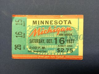 1937 Michigan Vs Minnesota Football Ticket Stub
