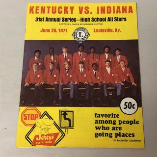 Kentucky Vs Indiana 31st Annual High School All Star Game Program June 26,  1971