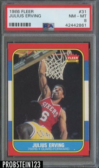 1986 Fleer Basketball 31 Julius Erving Philadelphia 76ers Hof 9