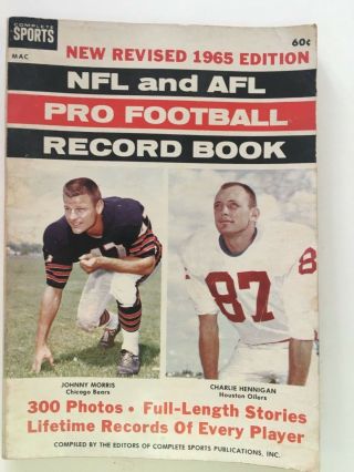 Nfl And Afl Pro Football Record Book 1965 Complete Sports