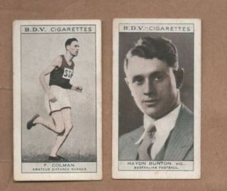 1933 Bdv Cigarette Card Ex Cond.  Haydn Bunton Fitzroy Backed F Colman Athletics