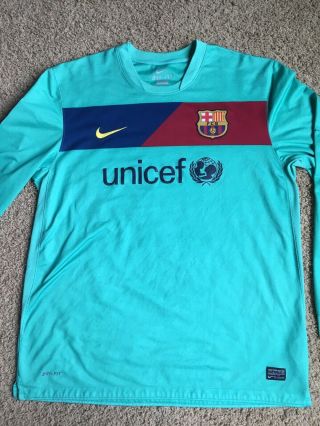 Nike 2010 2011 FC Barcelona Away Jersey Size XL Authentic Teal Long Sleeve 2