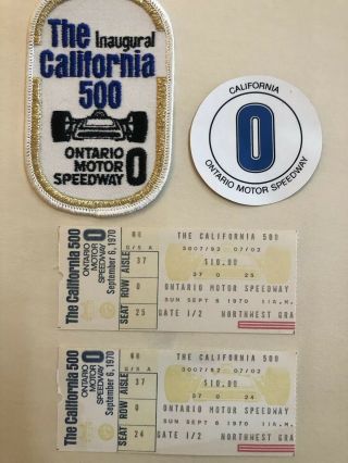 Ontario Motor Speedway California 500 Inaugural Race Patch,  Sticker,  Ticket 1970
