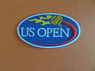 U.  S.  Open Tennis " Red & Blue Embroidered Iron On Patches 2 X 3 - 1/2