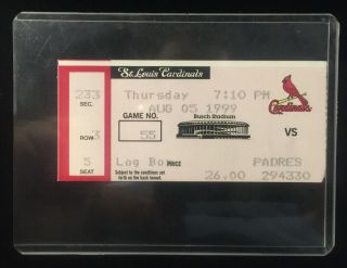 August 5,  1999 St.  Louis Cardinals Game Ticket Stub Mark Mcgwire 500th Home Run