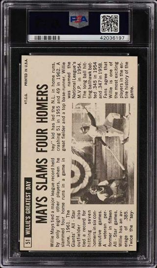 1964 Topps Giants Willie Mays SHORT PRINT 51 PSA 8 NM - MT (PWCC) 2